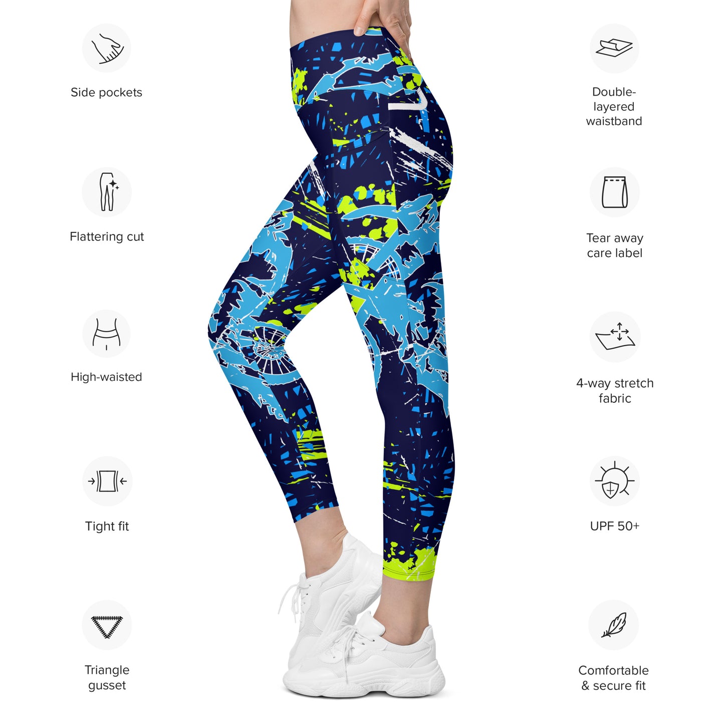 Blue Moto Leggings with pockets